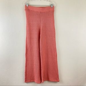 Free People Size Medium Coral Peach Crochet Knit High Waist Wide Leg Trouser